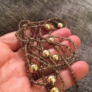 Vintage Jewelry - Lucite long seed bead necklace. Taupe gold beads Vintage Jewelry - Lucite long seed bead necklace. Taupe gold beads